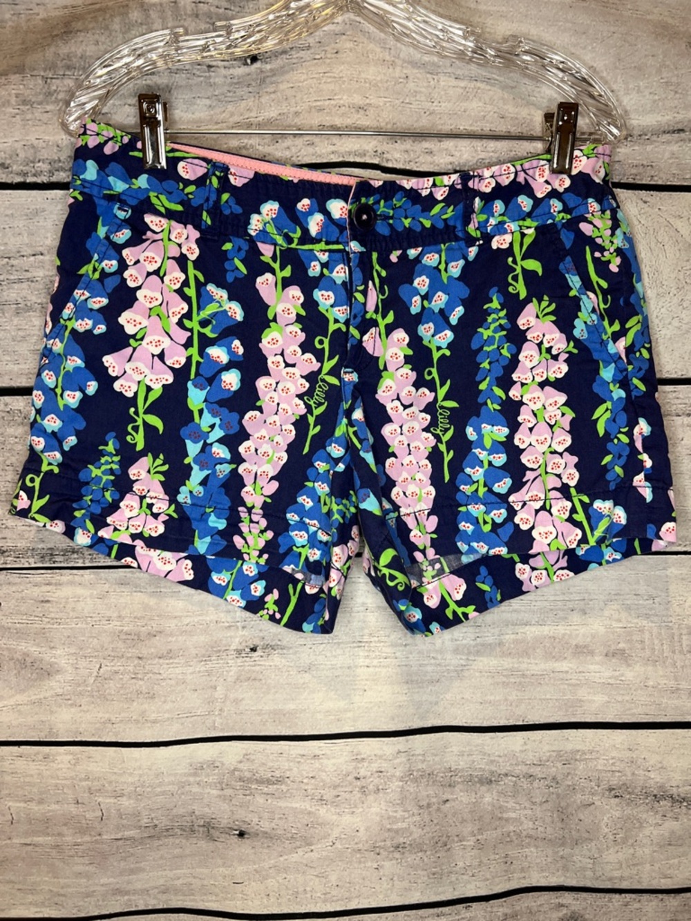 Lilly Pulitzer Callahan Foxy Foxglove Shorts 100% Cotton Signature Print 4.5"